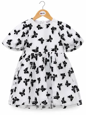 Black and white butterfly embroidered dress