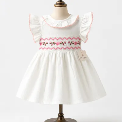 Premium White Cotton Embroidered Frock
