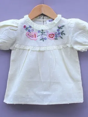 light yellow Embroidered Cotton Top