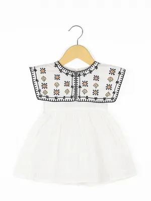 Frockwala Girls White Embroidered Cotton Frock