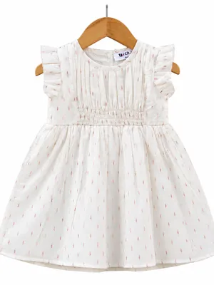 Frockwala Baby Girls White Cotton Party Dress with Gold Dots