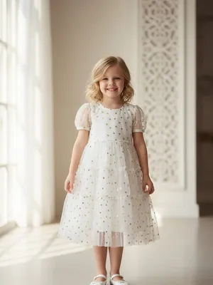 White & Gold Layered Net Party Frock