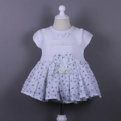 Baby Girls White Floral Cotton Frock with Bow