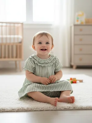 Green Striped Cotton Top & Bloomer Set