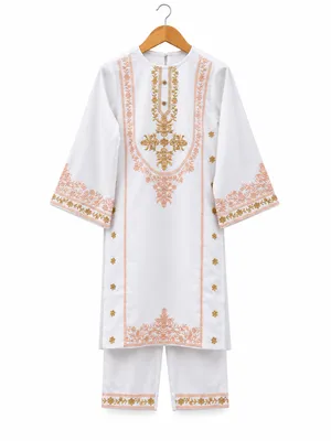 Girls’ White Kurta Co-ord Set