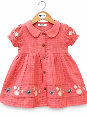 Girls Pink Embroidered Cotton Frock
