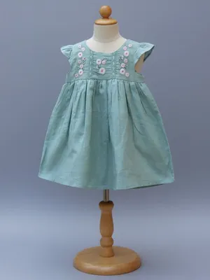 Mint Green Embroidered Cotton Dress – Soft & Elegant