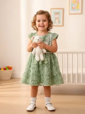 Green Mist Chikan Net Frock
