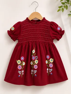 Premium Cotton Embroidered Maroon Frock