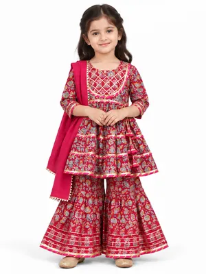 Girls ethnic tiered sharara suit