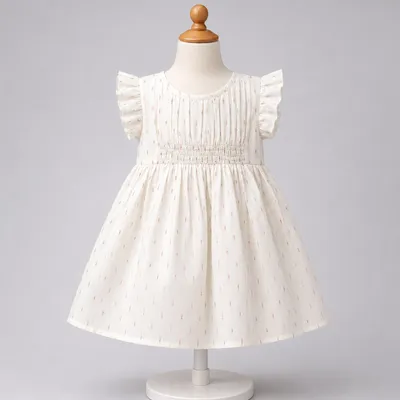 🤍 Baby Girls Elegant White Party cotton  Dress with Gold Dots