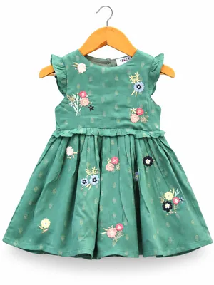 Teal green embroidered girls dress