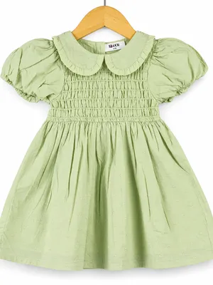 Classic Pastel Green Smocked Cotton Baby Girl Dress