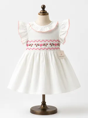 Premium White Cotton Embroidered Frock