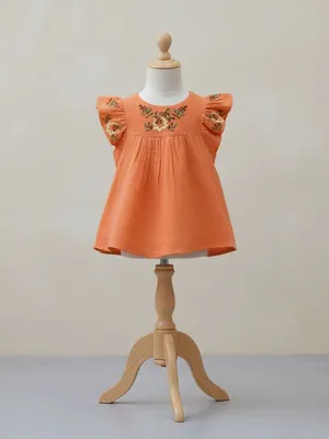 Embroidered Flutter Sleeve short design frock
