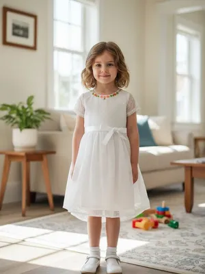 White Embroidered Net Party Frock