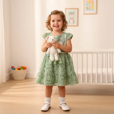 Green Mist Chikan Net Frock