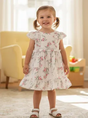 Nut brown Floral Embroidered Cotton Frock