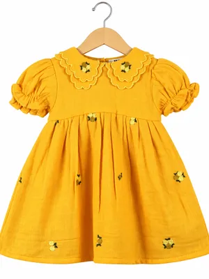 Mustard Yellow Embroidered Frock
