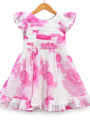 Frockwala Baby Girls Pink Floral Party Dress – Flare Style