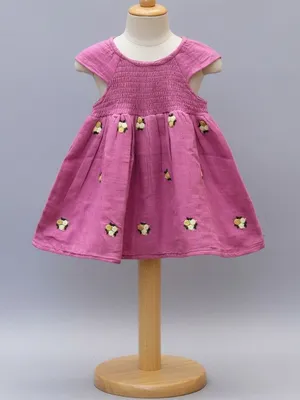 Pink Floral Embroidered Cotton Baby Dress