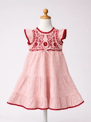 Frockwala Girls Embroidered Polka Dot Cotton Frock – Party Wear