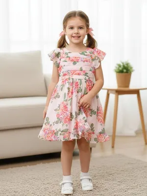 Girls’ Pink Floral Chiffon Frock