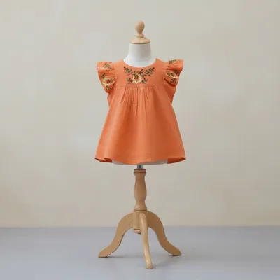 Embroidered Flutter Sleeve short design frock
