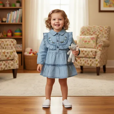 Stylish Baby Girls Light Blue Denim Dress