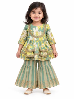 Floral Printed Kurti & Sharara Set | Pure Cotton Ethnic Dress