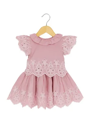 Frockwala Girls Pink Embroidered Cotton Frock