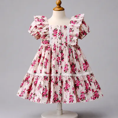 🌸 Baby Girls Pink Floral Cotton Dress (Vintage Frill Style)