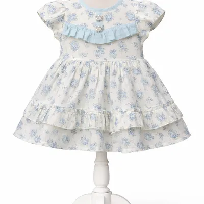 🌸 Baby Girls Floral Cotton Dress (Blue & White)