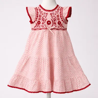 ❤️ Embroidered Polka Dot Cotton Frock – Elegant, Soft & Comfortable Party Wear