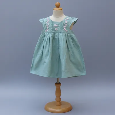 Mint Green Embroidered Cotton Dress – Soft & Elegant
