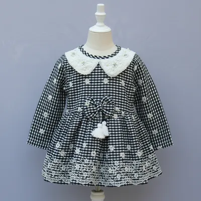 Long Sleeve Party Wear Frock with Lace Collar & Bow