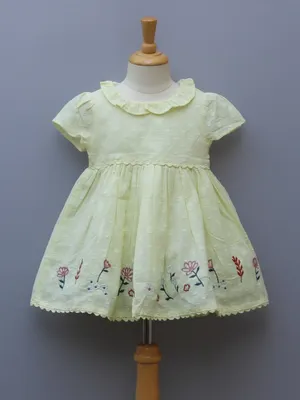 Pure Cotton Yellow Embroidered Frock