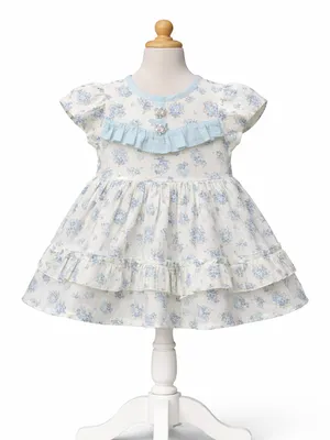 Frockwala Baby Girls Blue & White Floral Cotton Dress