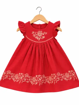 Maroon Floral Embroidered Frock