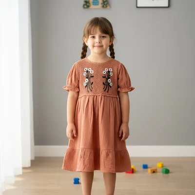 Adorable terracotta-colored girls’ frock