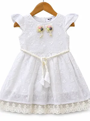 White Net Cotton Party Wear Dress for Girls with Lace