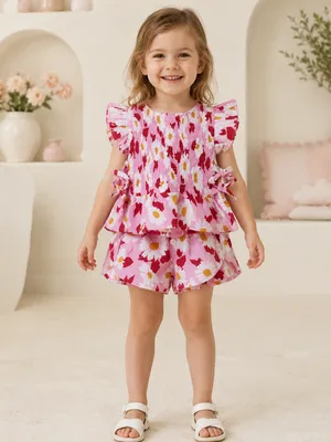 Pink Daisy Printed Cotton Co-ord Set