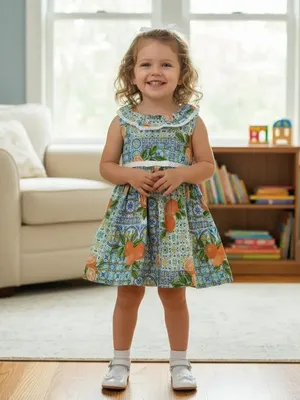 Tropical Fruit Printed Cotton Frock for Baby Girls