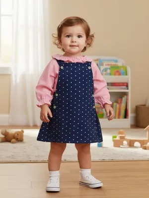 Navy Blue Polka Dot Cotton Cotra Dungaree