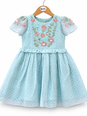 Mint Green Dotted Chiffon Party Dress for Girls