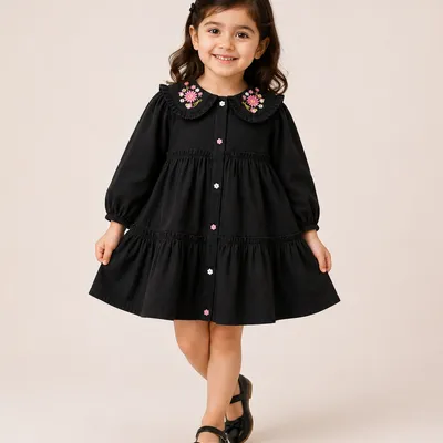 Black Cotton Embroidered Frock