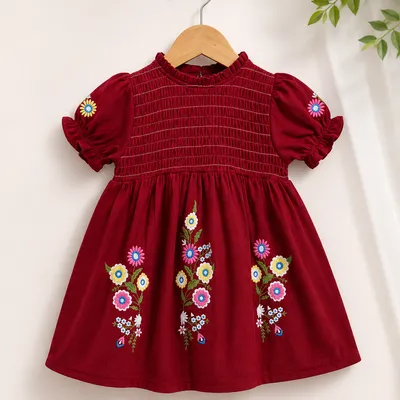 Premium Cotton Embroidered Maroon Frock