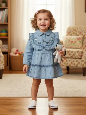 Stylish Baby Girls Light Blue Denim Dress