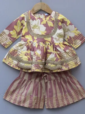 Floral Printed Ethnic Sharara Set with Potli Bag (months group)