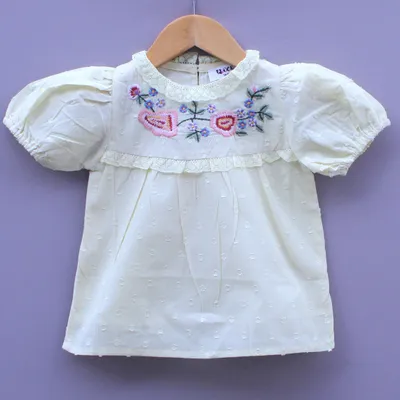 light yellow Embroidered Cotton Top